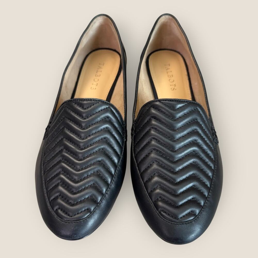 Talbots Leather Loafer Flat Casual Shoes Women 8M Black Chevron Quilted Slip On - Picture 2 of 10